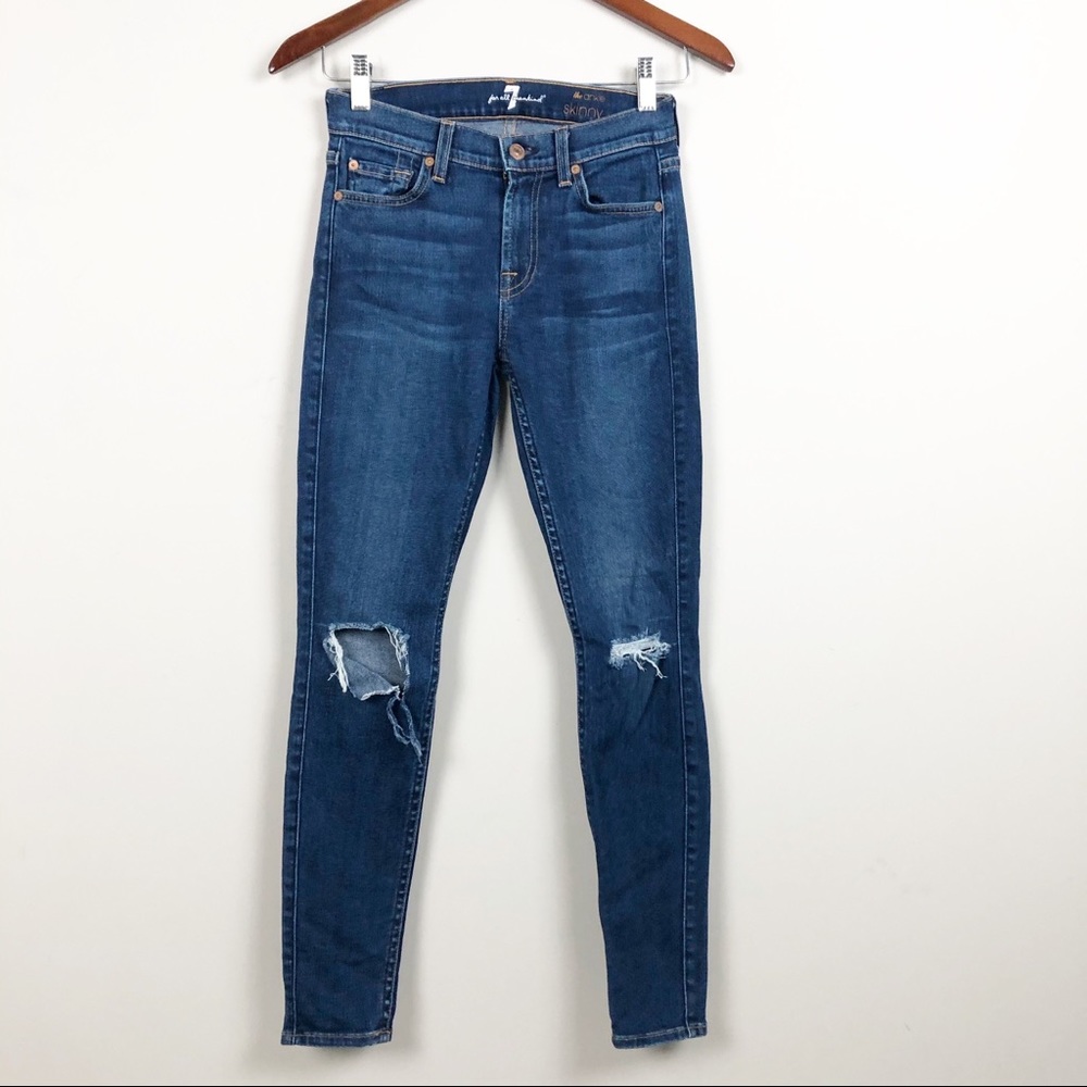 7 For All Mankind Destroyed Knee Ankle Skinny Jean